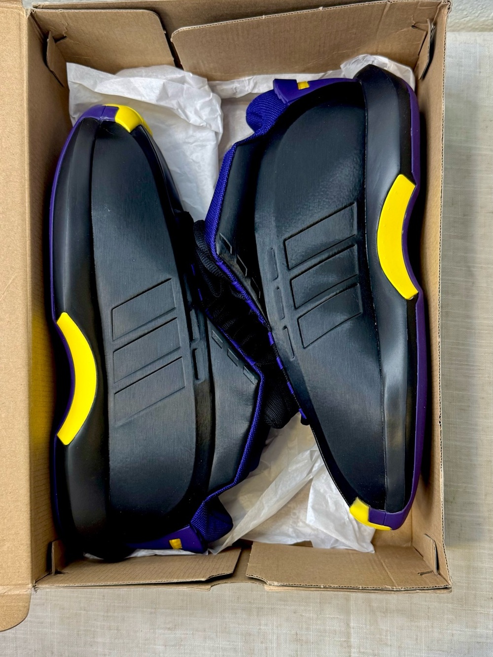 Men's Black and Purple Lakers Crazy 1 Athletic Shoes with Yellow Accents